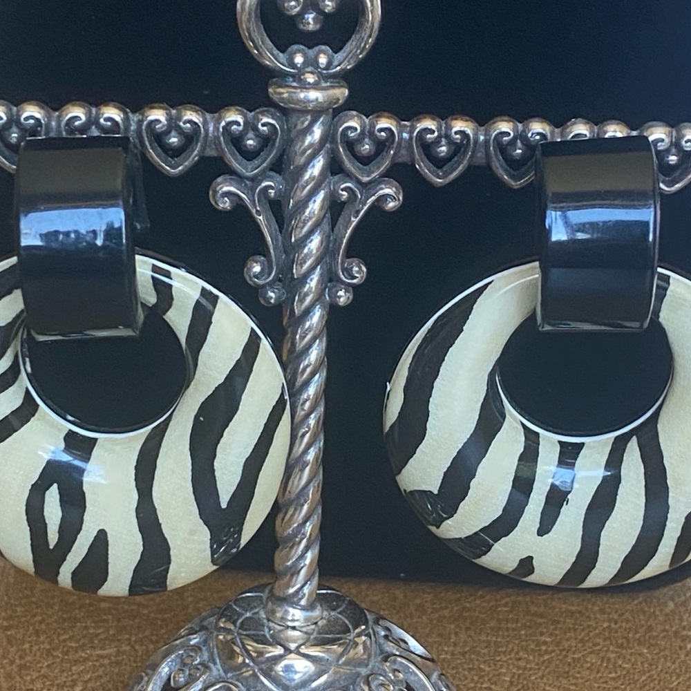 Vintage Zebra Print Pierced  Earrings. 1980's & 1990's
